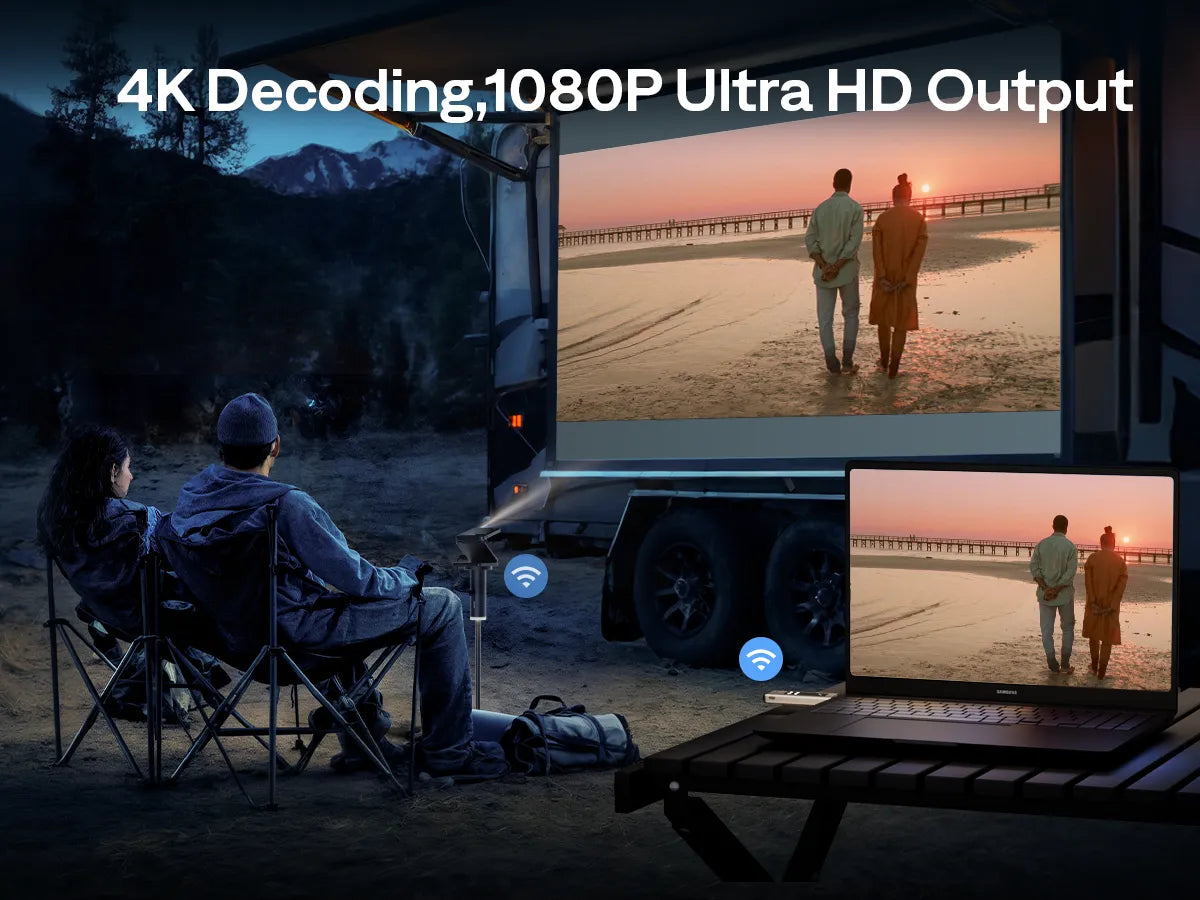 Outdoor projector with wireless HDMI dongle supporting 4K decoding and 1080P HD output