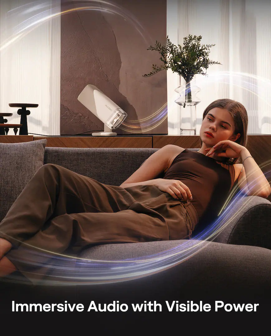 <tc>Aurzen</tc> - Projetor portátil com Google TV integrado, <tc>US</tc>Lanterna BC Powered, com suporte flexível, foco automático TOF, 300 ANSI lumens - Branco-creme