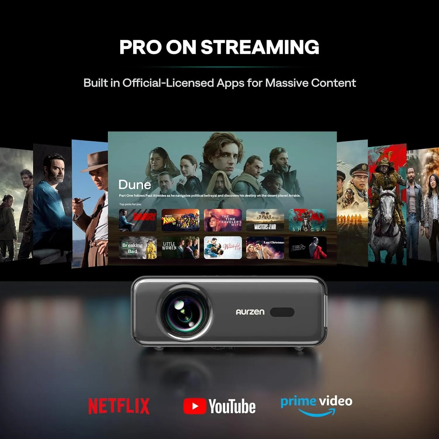 Aurzen EAZZE D1 Pro comes with official Netflix,YouTube and Prime Video support.