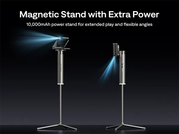 PowerPlay: Portable Power, Endless PlayThe PowerPlay*, with its 10,000mAh battery and PD fast charging, extends ZIP's playtime up to 3 hours and offers adjustable height and 0-90° rotation for projection from any angle, anywhere.Powerplay: Magnetic Charging Stand for ZIP (Coming Soon)