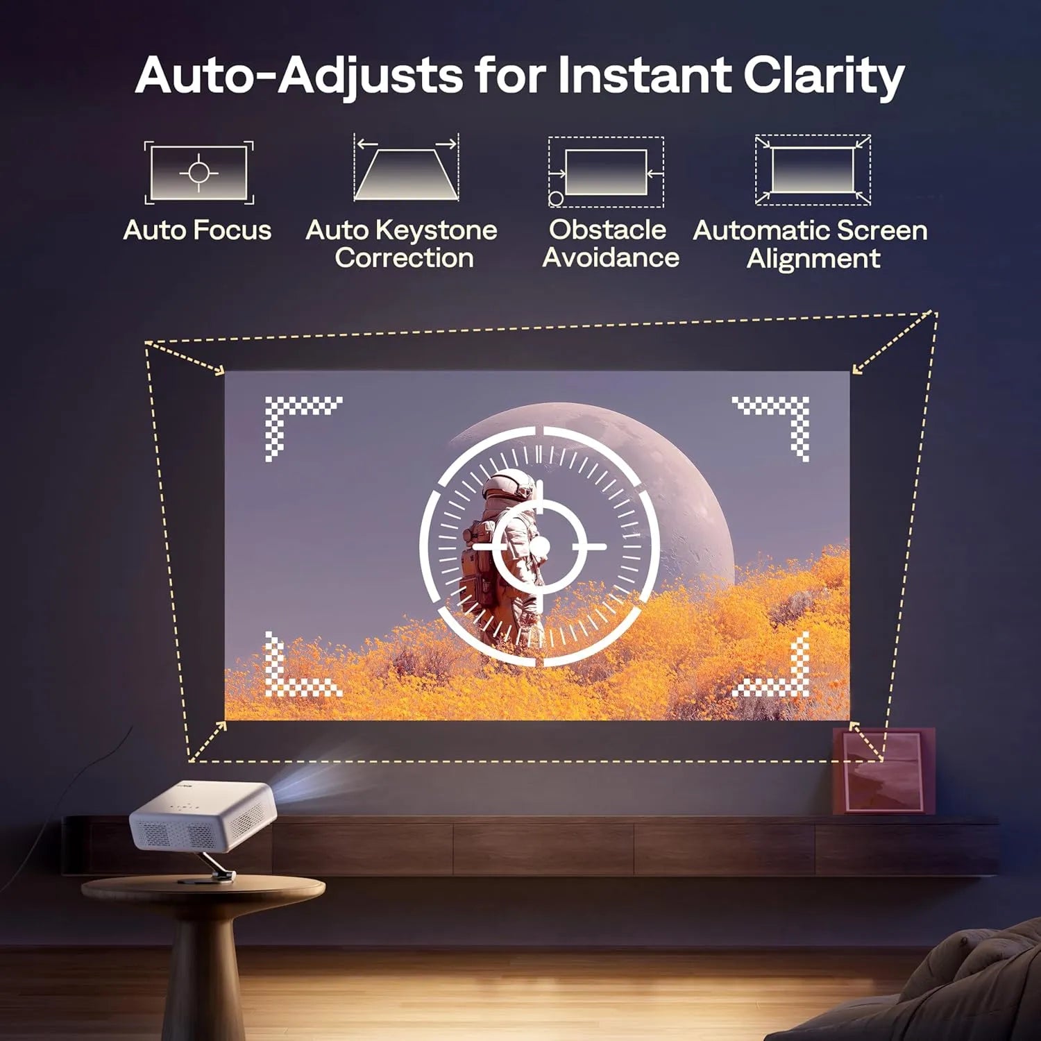 Aurzen EAZZE D1G projector auto-adjusting focus and keystone for instant clear image