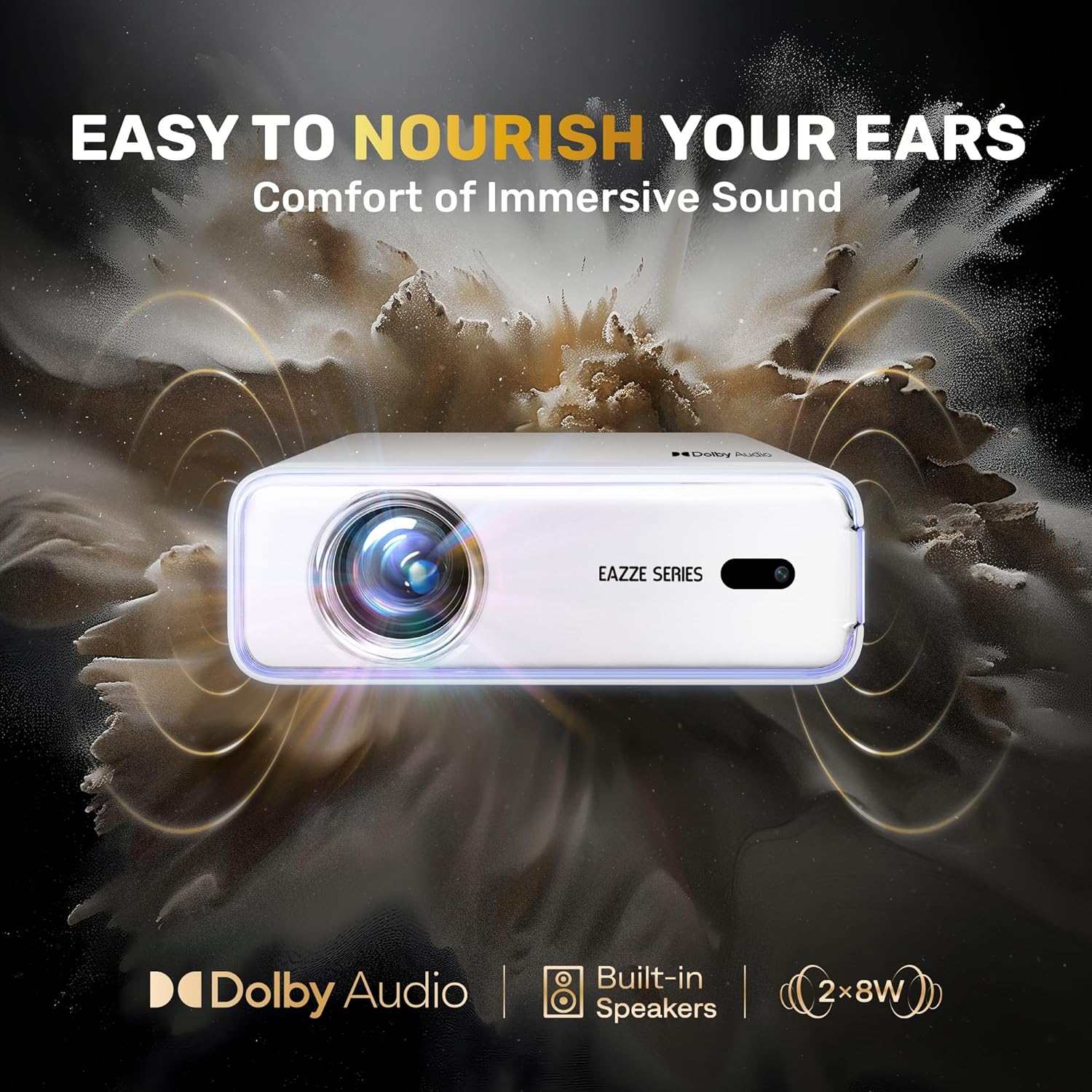 Aurzen Eazze D1 Akıllı Projektör WiFi ve Bluetooth - Yerel 1080P Film - Beyaz