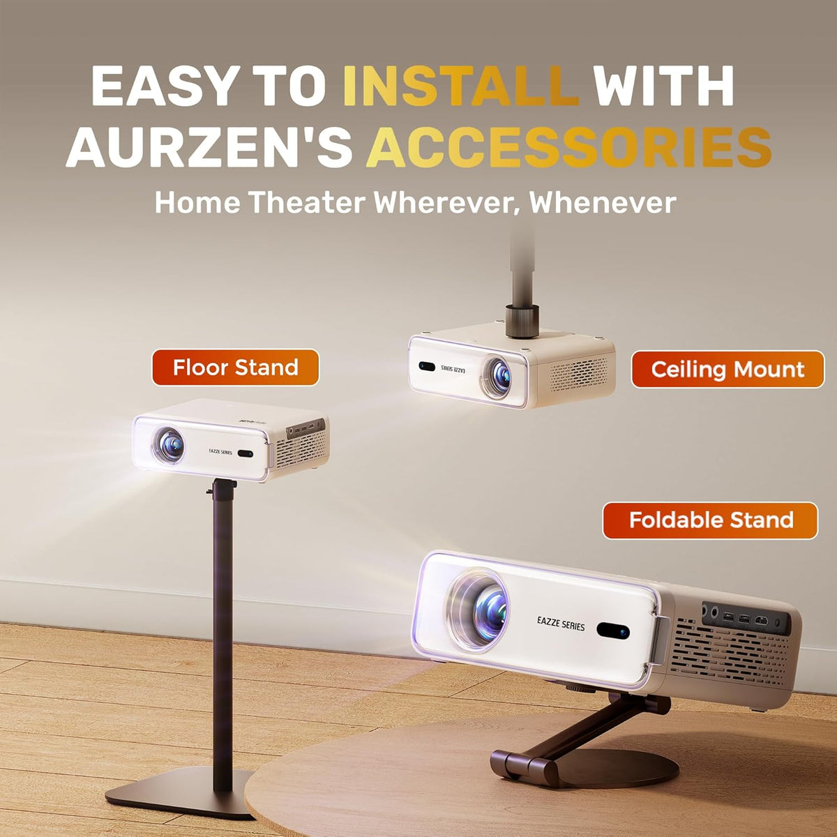 Azule Projector Aurzen EAZZE D1 Portable Projector – 1080p HD Display, 200 ANSI Lumens ...
