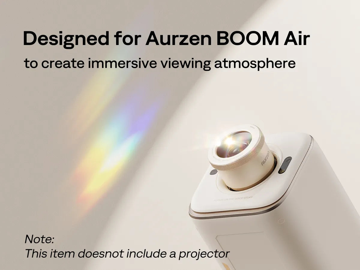 Aurzen AuroraBeam Lens attached to BOOM air projector for immersive ambient viewing atmosphere