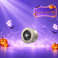 Projector lens module with gray circular housing and front glass lens