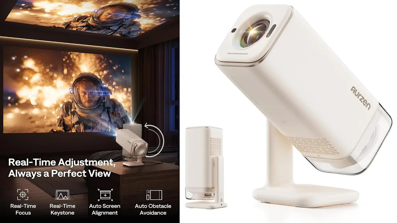 Aurzen BOOM Air Google TV Portable Projector with WiFi and Bluetooth