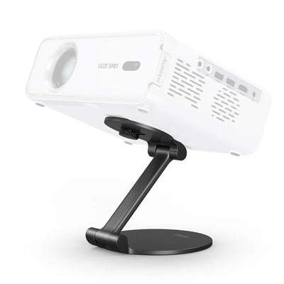 White projector on black foldable stand with adjustable mounting head