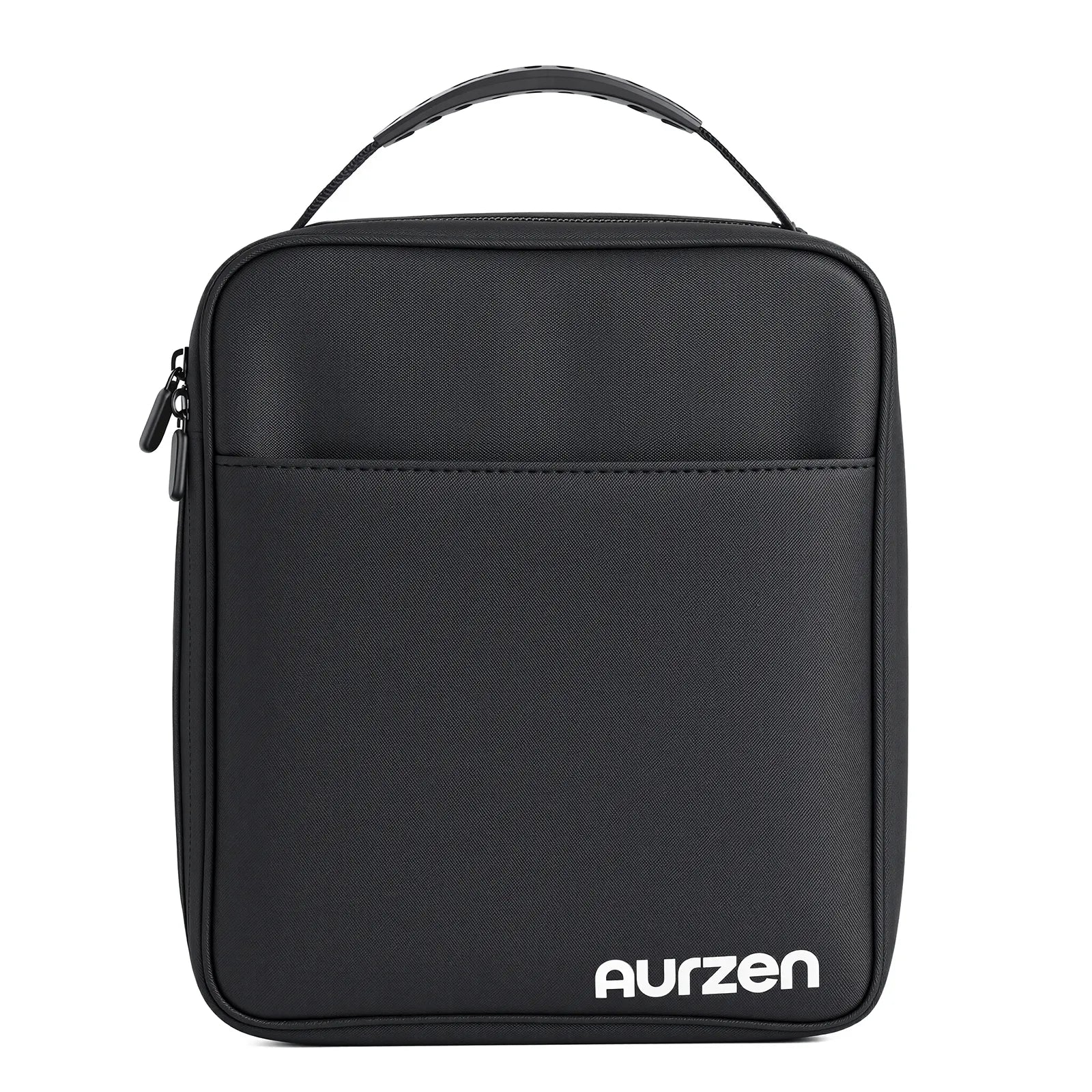 Black Aurzen projector carrying case, rear view with top handle and AU RZEN logo