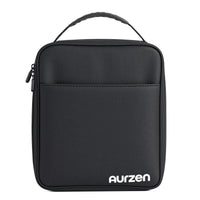 Black Aurzen projector carrying case, rear view with top handle and AU RZEN logo