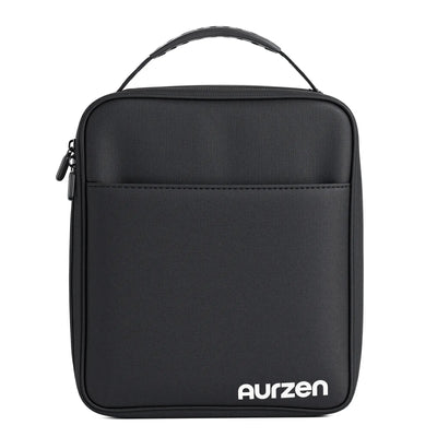 Black Aurzen projector carrying case, rear view with top handle and AU RZEN logo