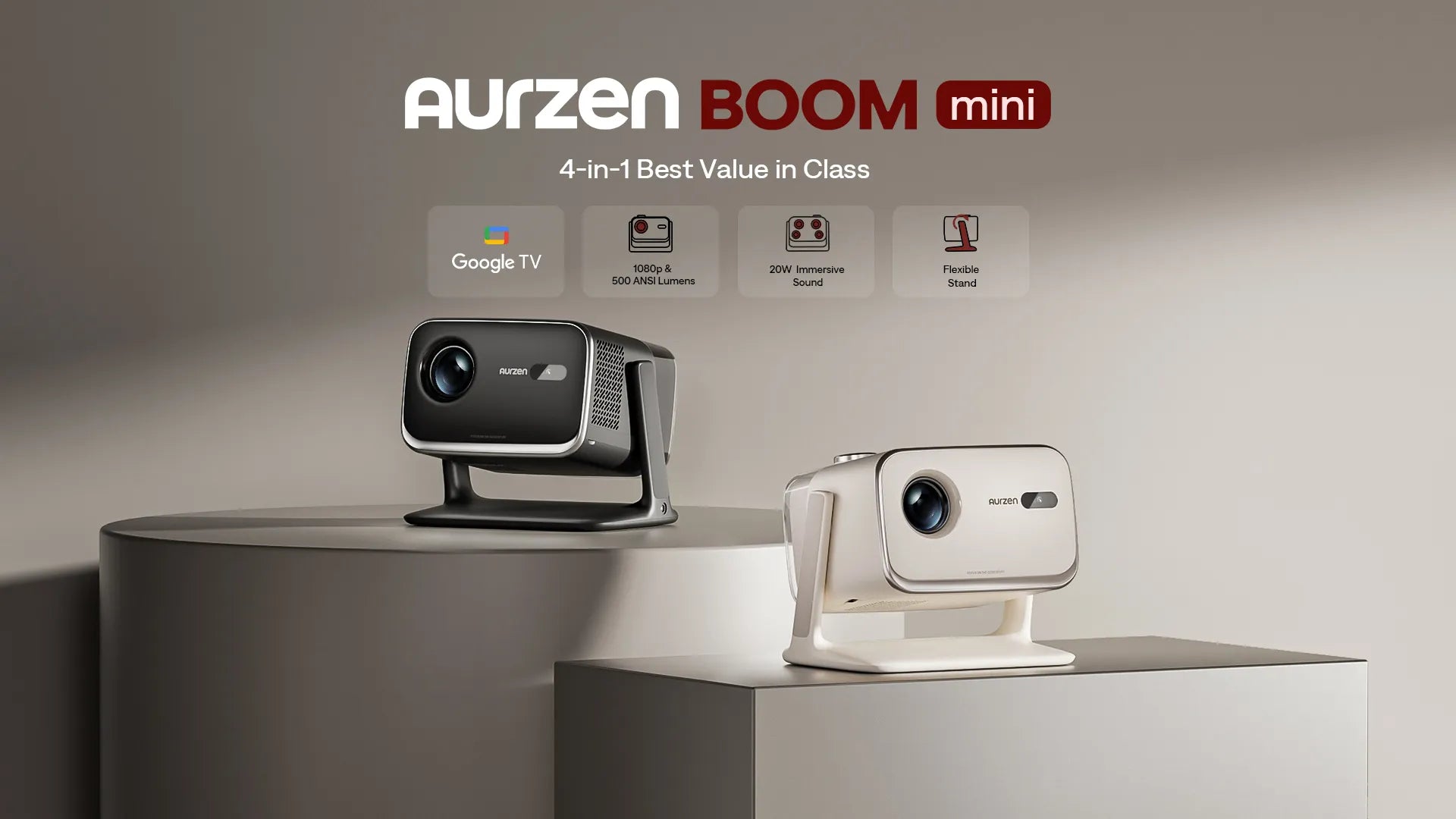 Aurzen BOOM mini Smart Projector with Google TV