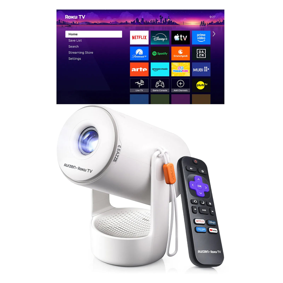 Aurzen EAZZE E1R Roku TV Smart Portable Mini Projector-Germany