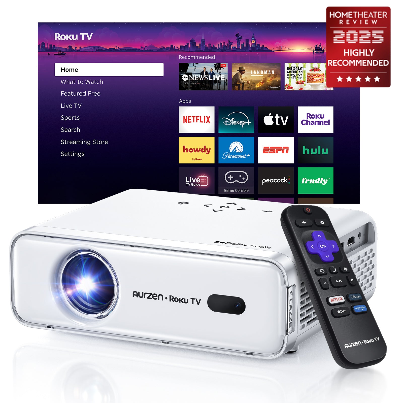 Aurzen EAZZE D1R Roku TV Smart Projector | 1080P Portable Projector