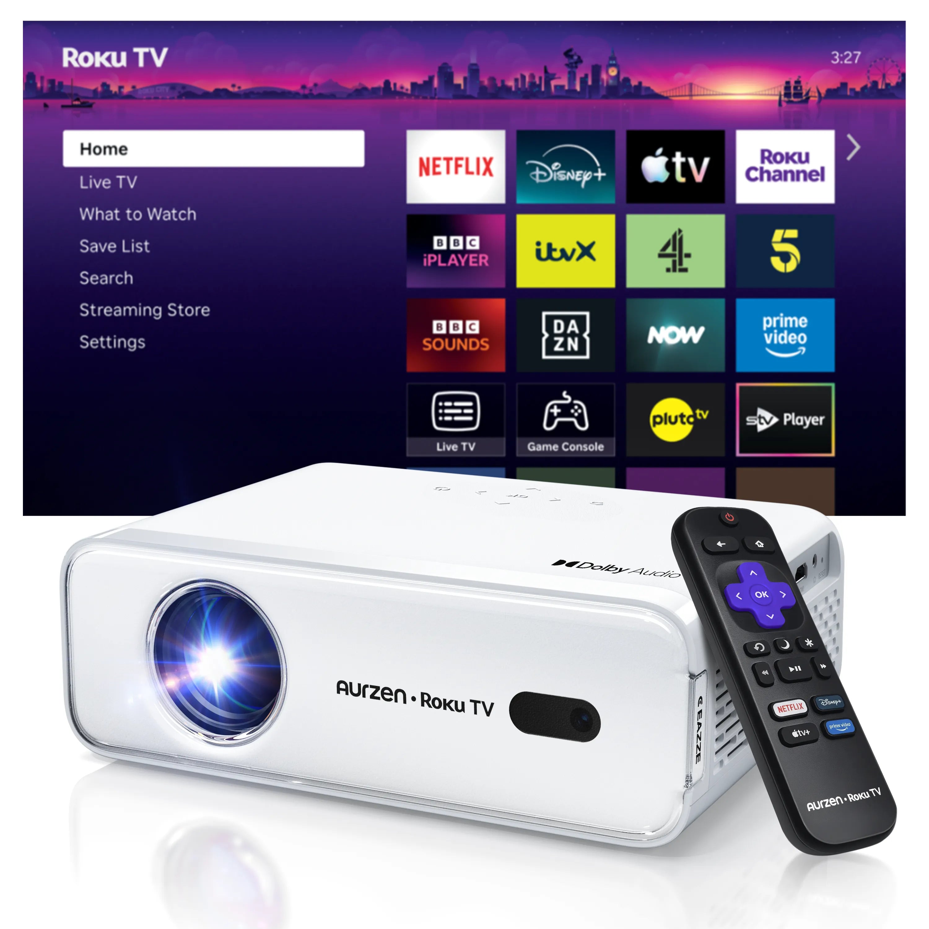 Aurzen EAZZE Proyector inteligente D1R Roku TV