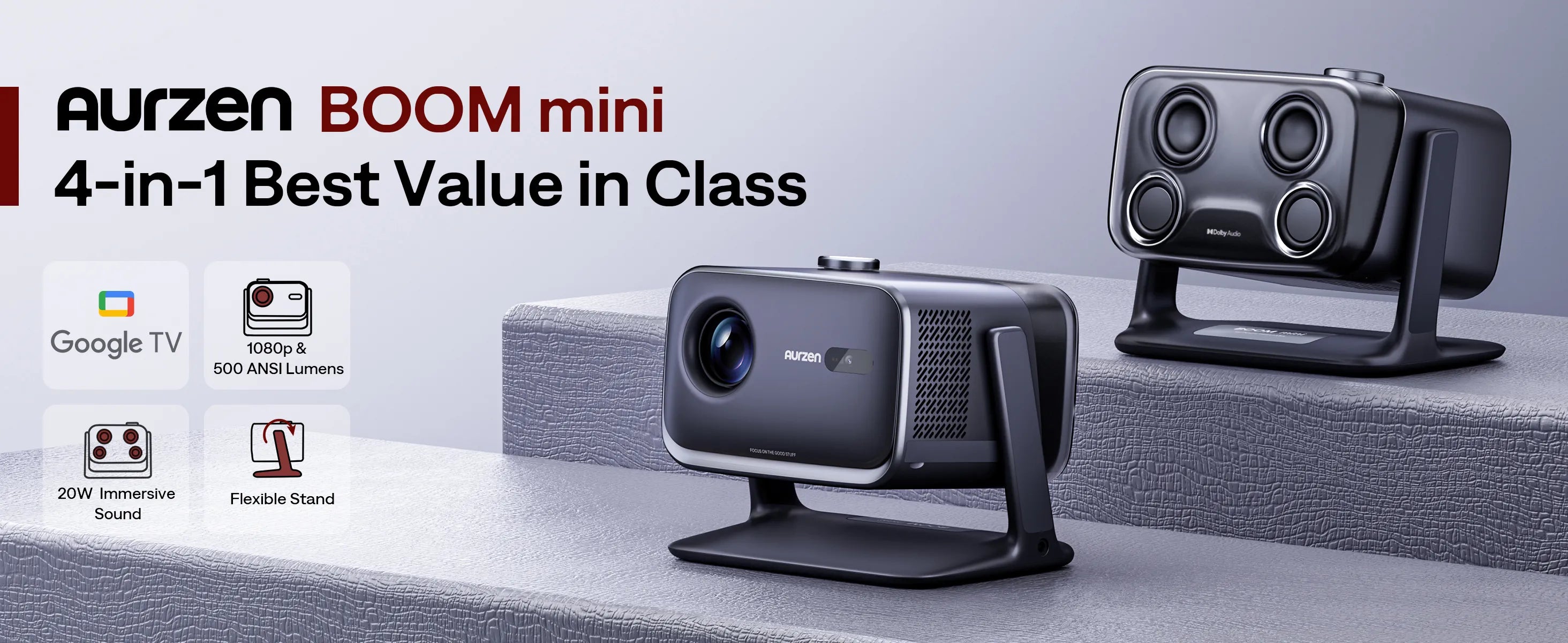 Aurzen BOOM mini Smart Projector with Google TV