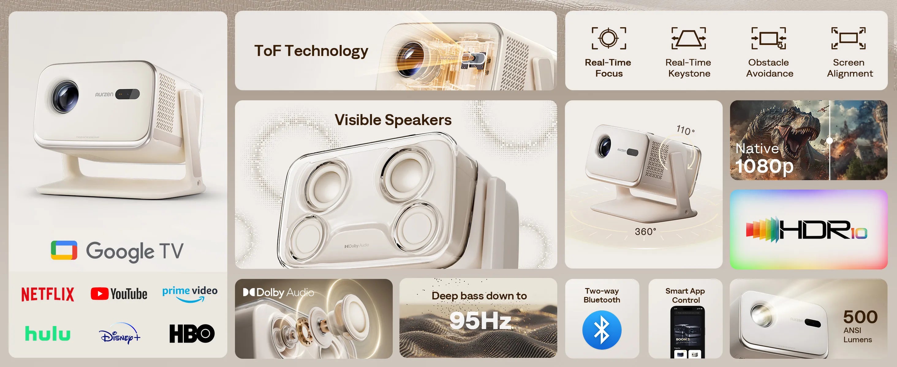 Aurzen BOOM mini Smart Projector with ToF Technology