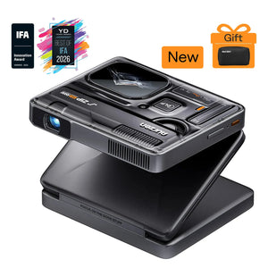 Aurzen ZIP Pro portable projector with tri-fold stand, front lens and controls