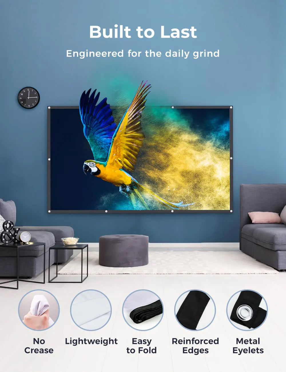 Aurzen 120 inch projector screen with reinforced edges and metal grommets