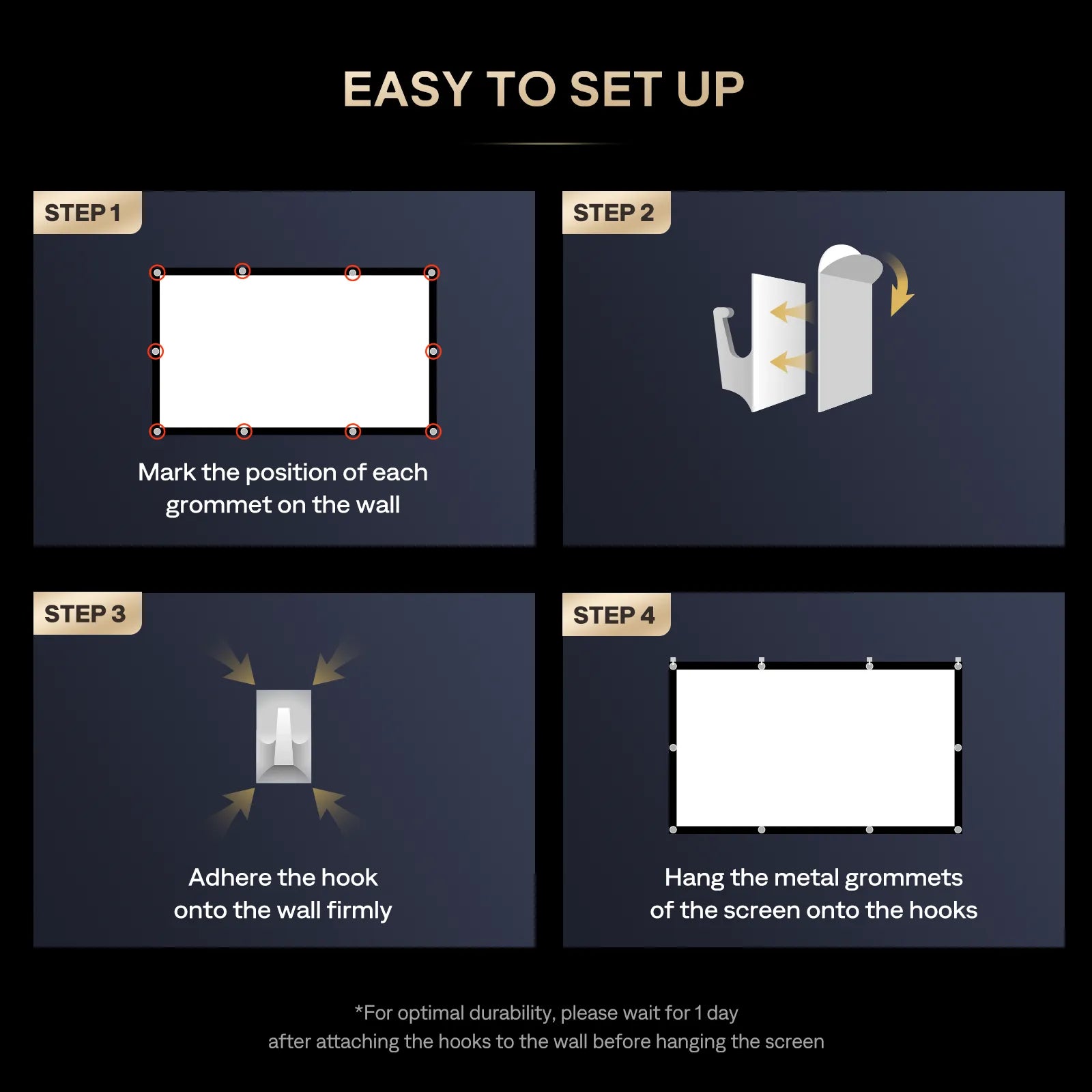 How to set up a portable projector screen step by step with wall hooks