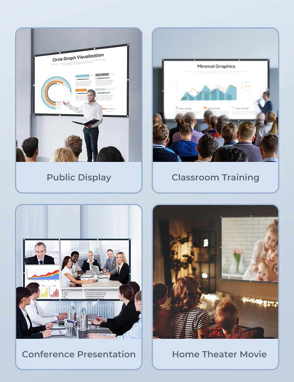 Portable projector screen for public display classroom training conference and home theater