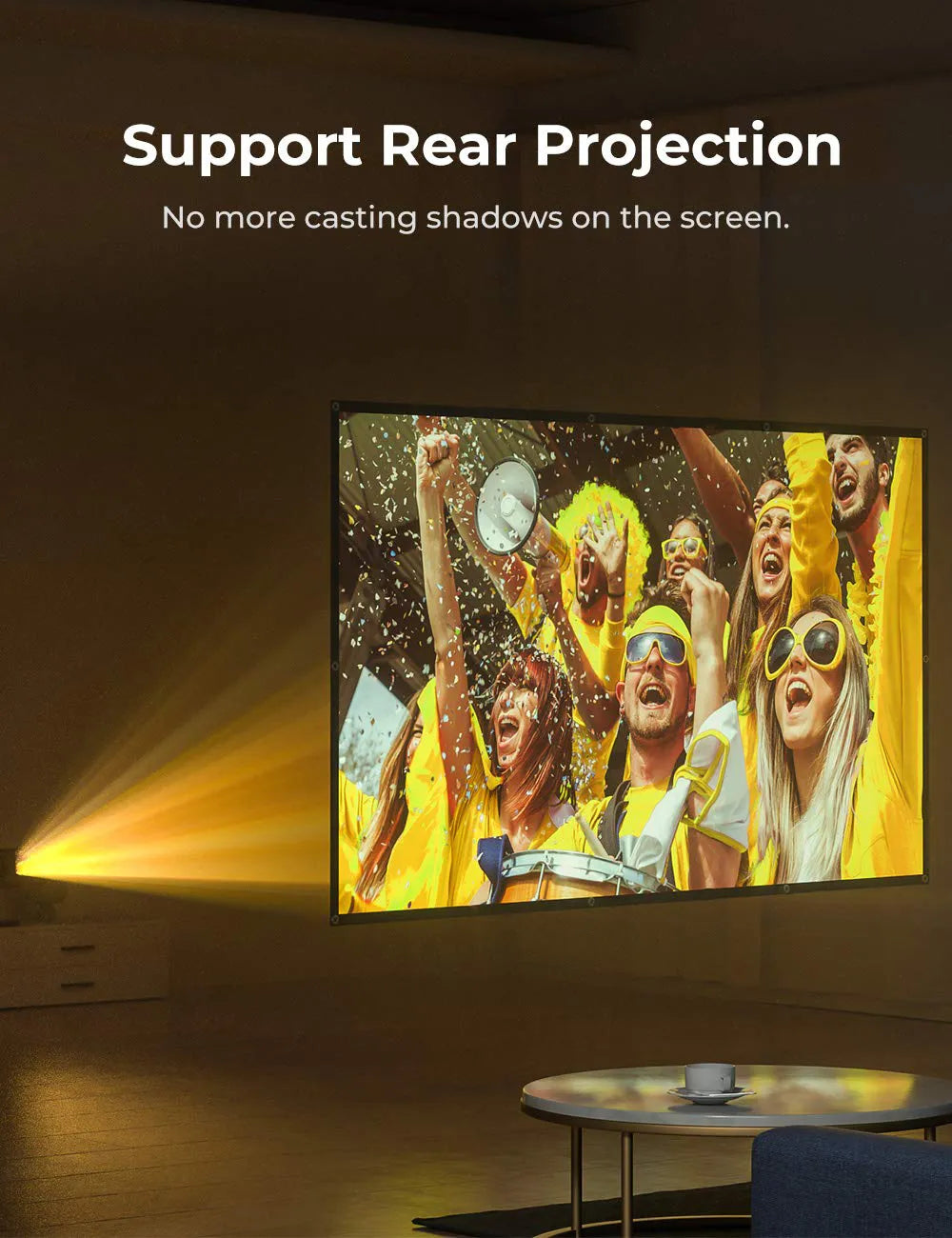 Aurzen 120 inch portable projector screen with rear projection support, no casting shadows