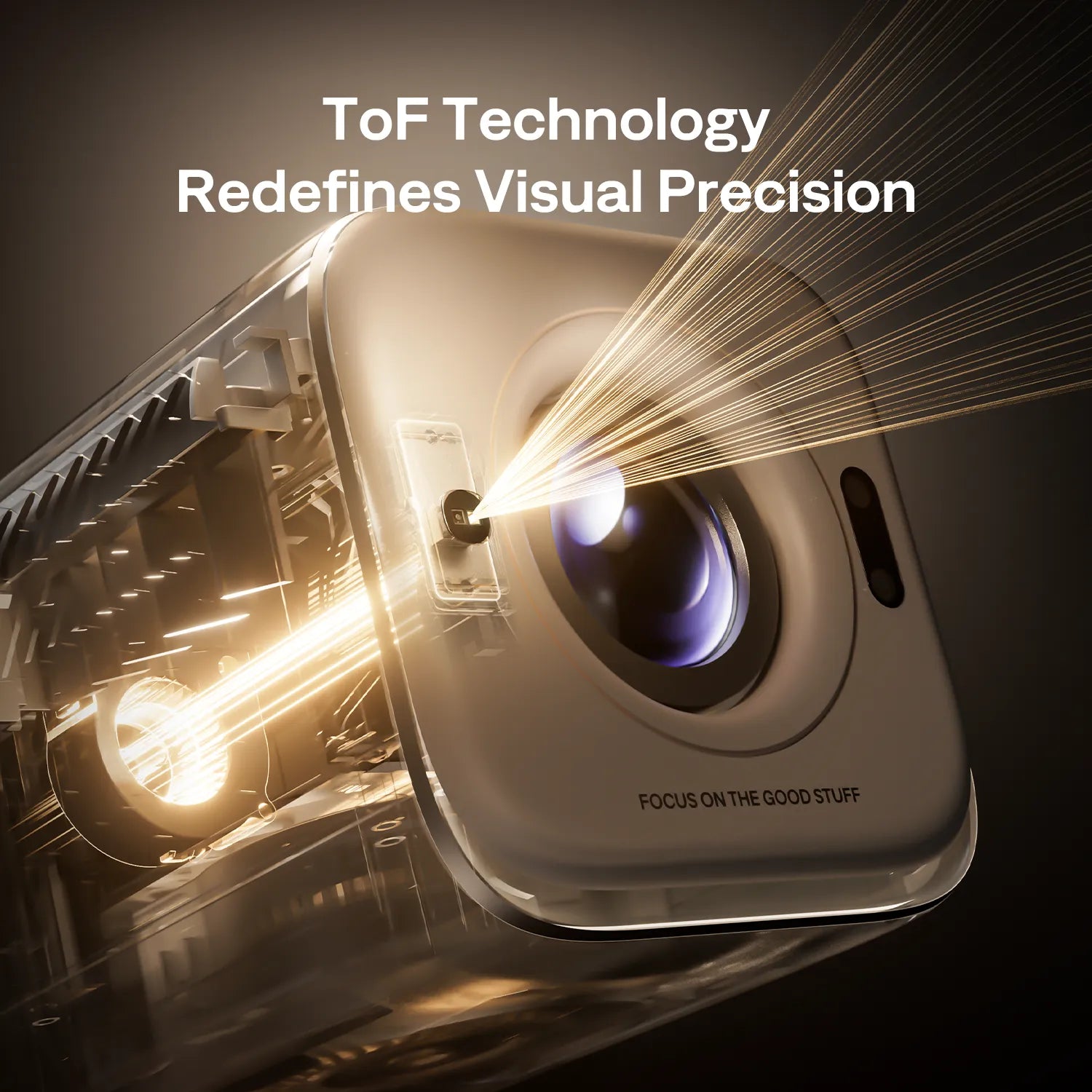 Close-up of Aurzen BOOM Air ToF laser for precise real-time autofocus