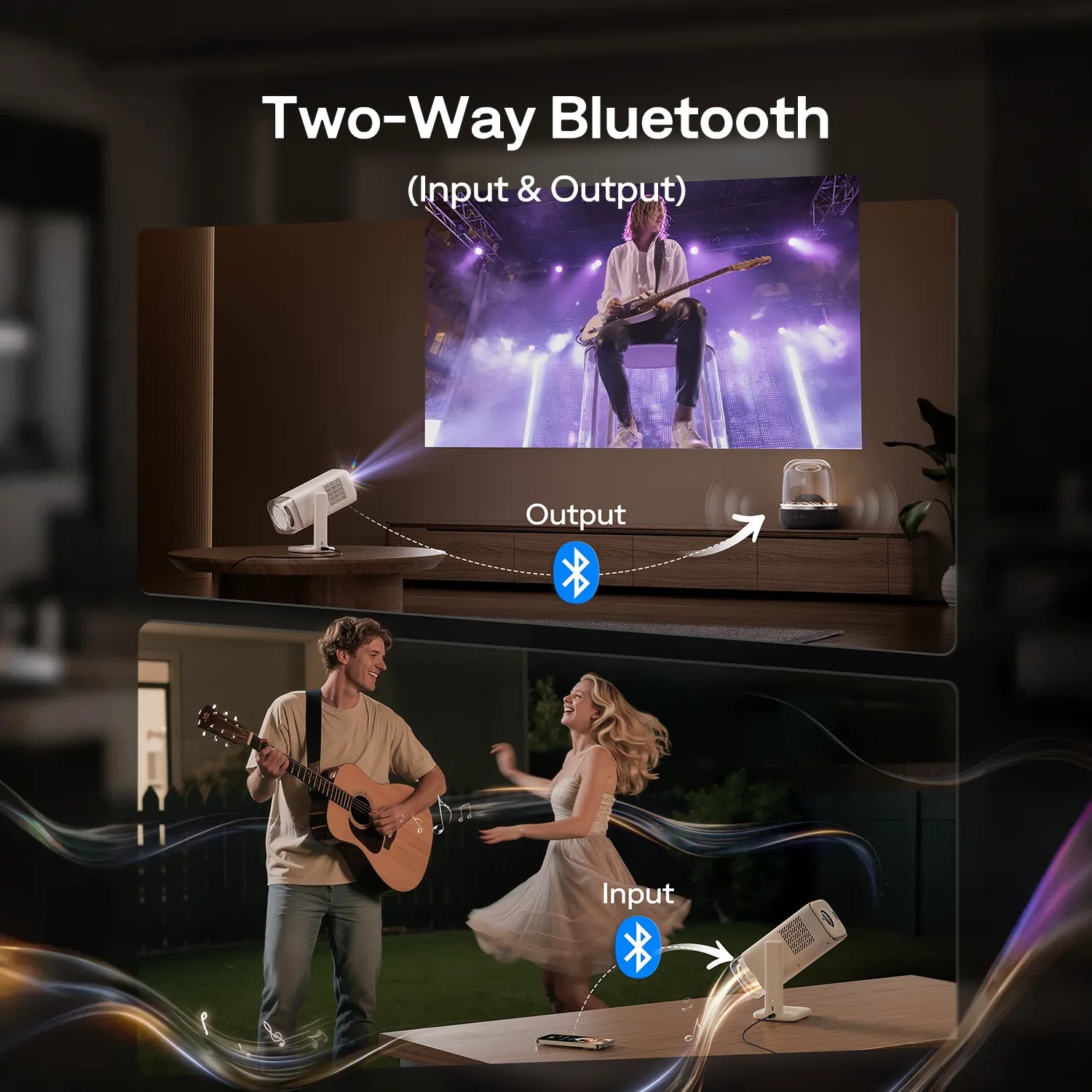 Aurzen BOOM Air Smart Projector with two-way Bluetooth input and output connectivity