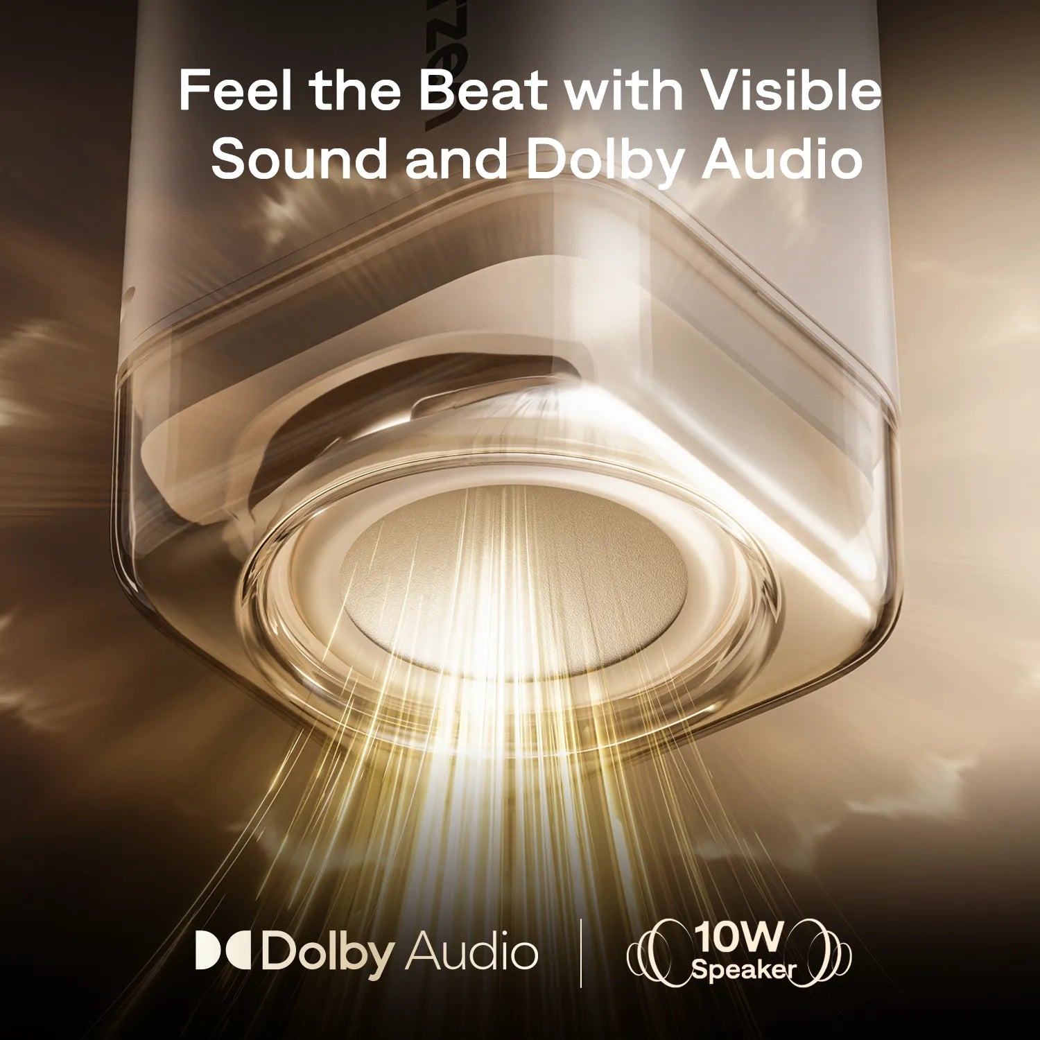 Bottom view of Aurzen BOOM Air projector with visible speaker and Dolby Audio