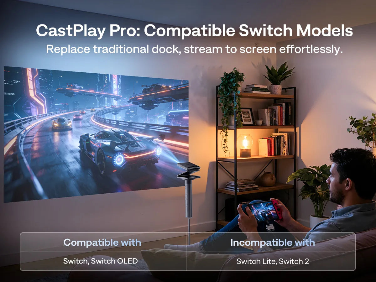 CastPlay Pro compatible with Nintendo Switch and Switch OLED for big-screen gaming (not compatible with Switch Lite)