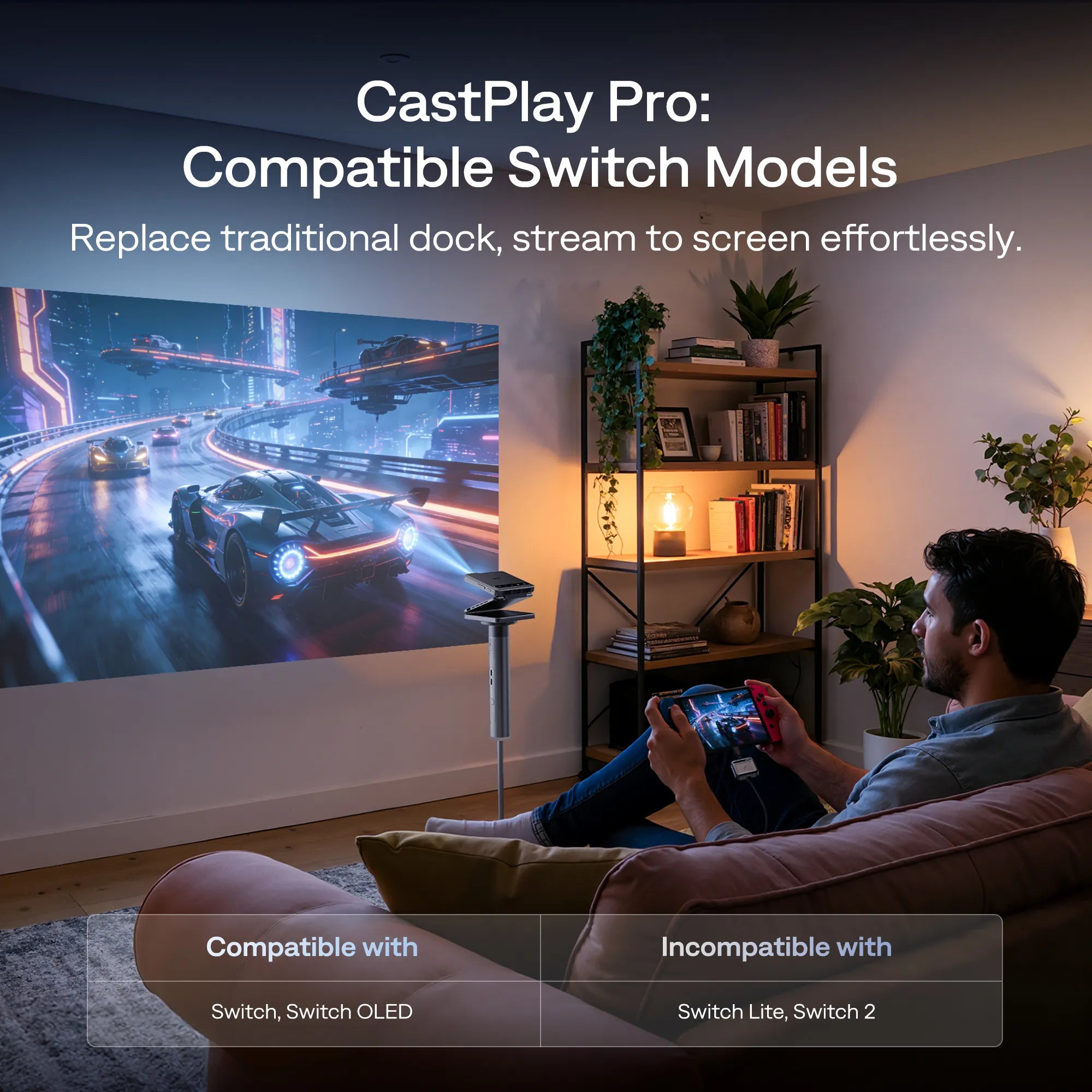 CastPlay Pro compatible with Nintendo Switch and Switch OLED for big-screen gaming (not compatible with Switch Lite / Switch 2)