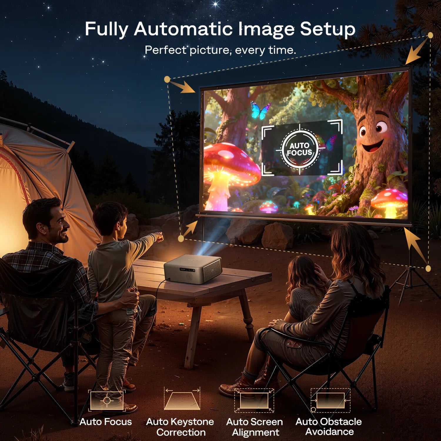Aurzen D1 MAX projector with auto focus, keystone correction, and obstacle avoidance