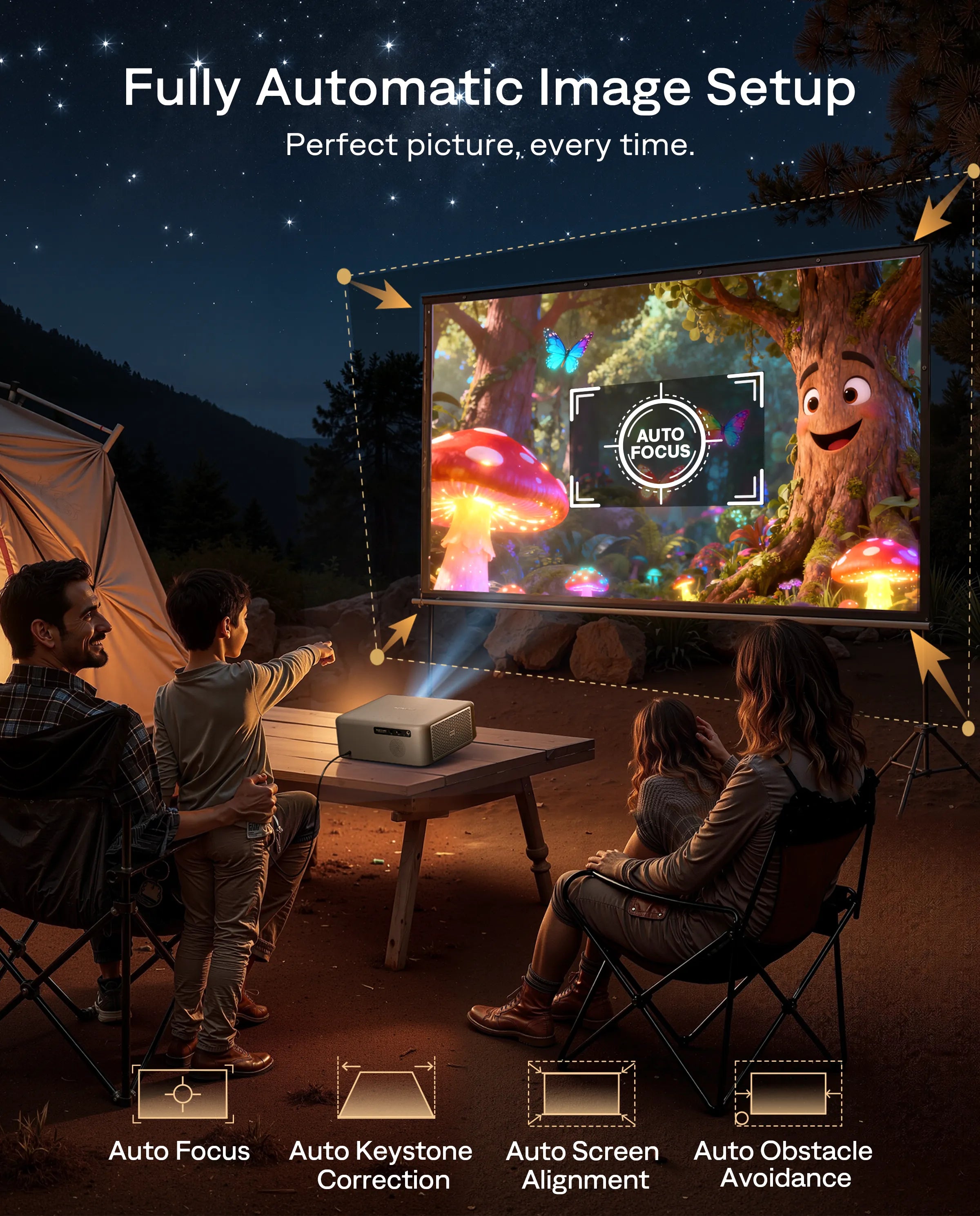 Aurzen D1 MAX projector with auto focus, keystone correction, and obstacle avoidance