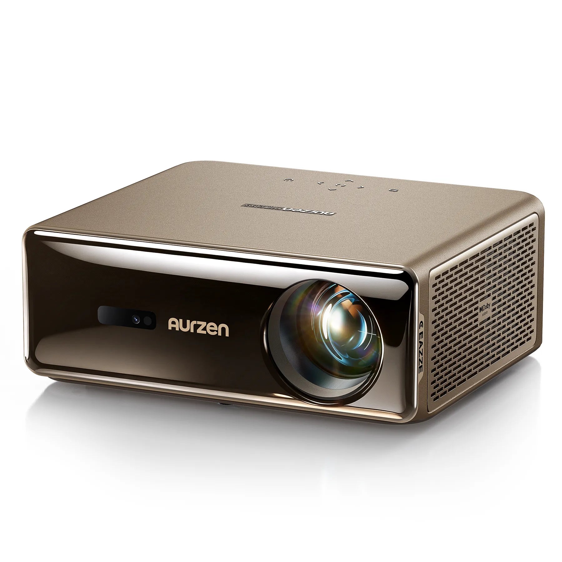 Aurzen EAZZE D1 MAX compact home projector design with gold metallic finish