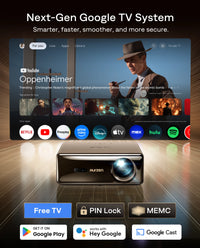 Aurzen D1 MAX smart projector with Google TV Plus and Android TV OS 14.0 interface