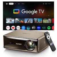 Aurzen EAZZE D1 MAX projector with Google TV and remote control for home entertainment
