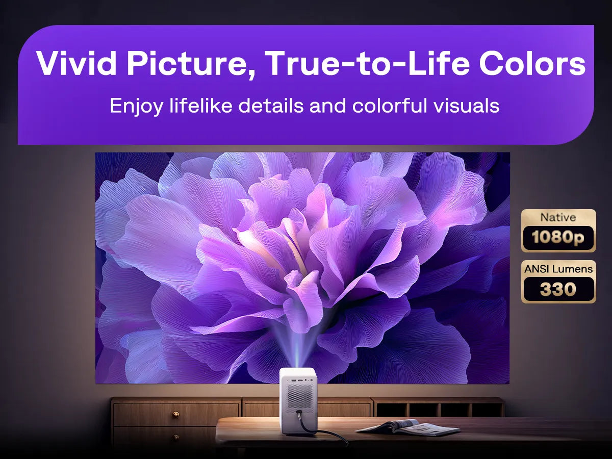 Aurzen EAZZE D1R Cube projector with vivid 1080p resolution, 4K support and 330 ANSI lumens