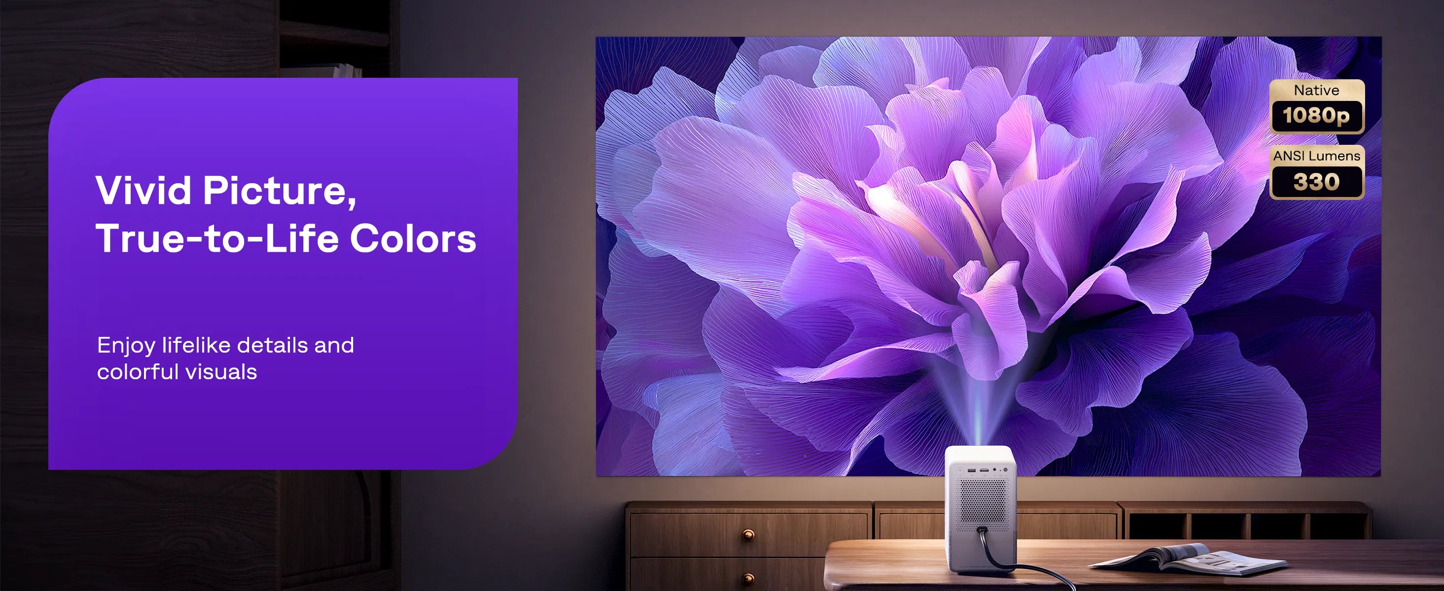 Aurzen EAZZE D1R Cube projector with vivid 1080p resolution, 4K support and 330 ANSI lumens