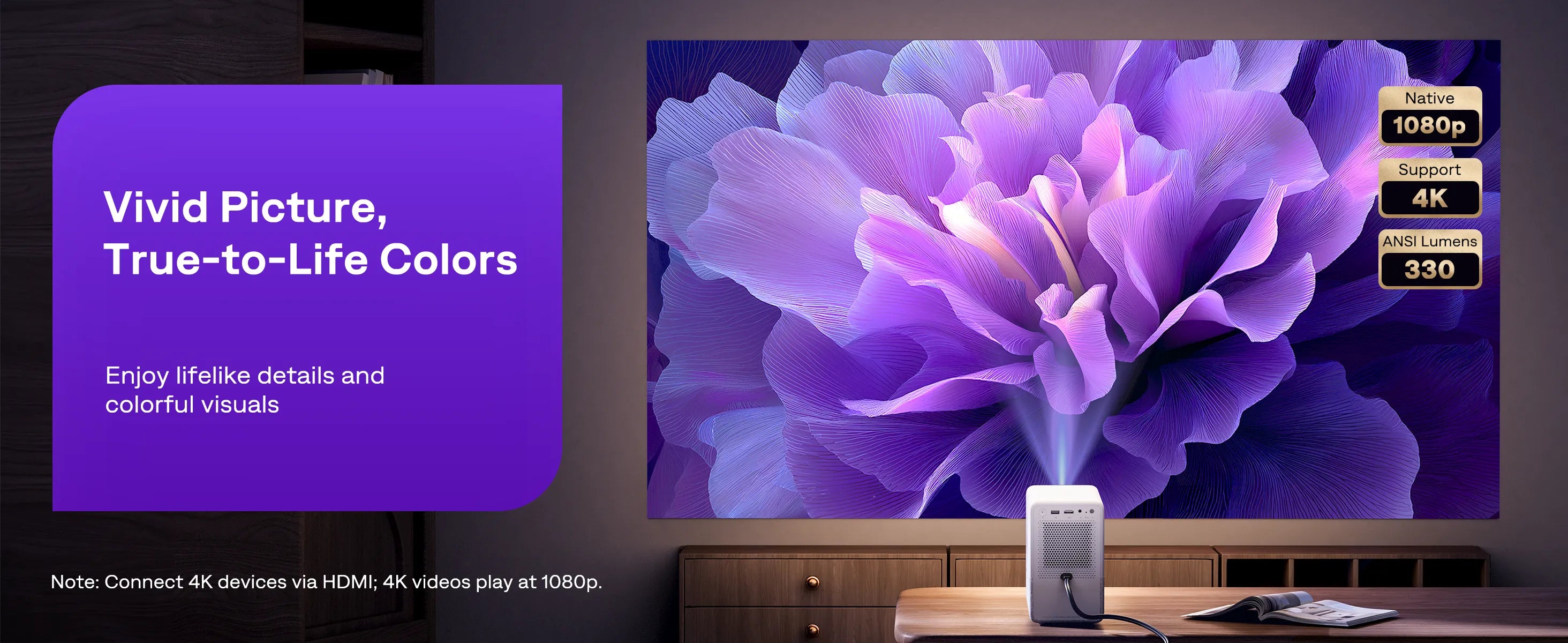 Aurzen EAZZE D1R Cube projector with vivid 1080p resolution, 4K support and 330 ANSI lumens