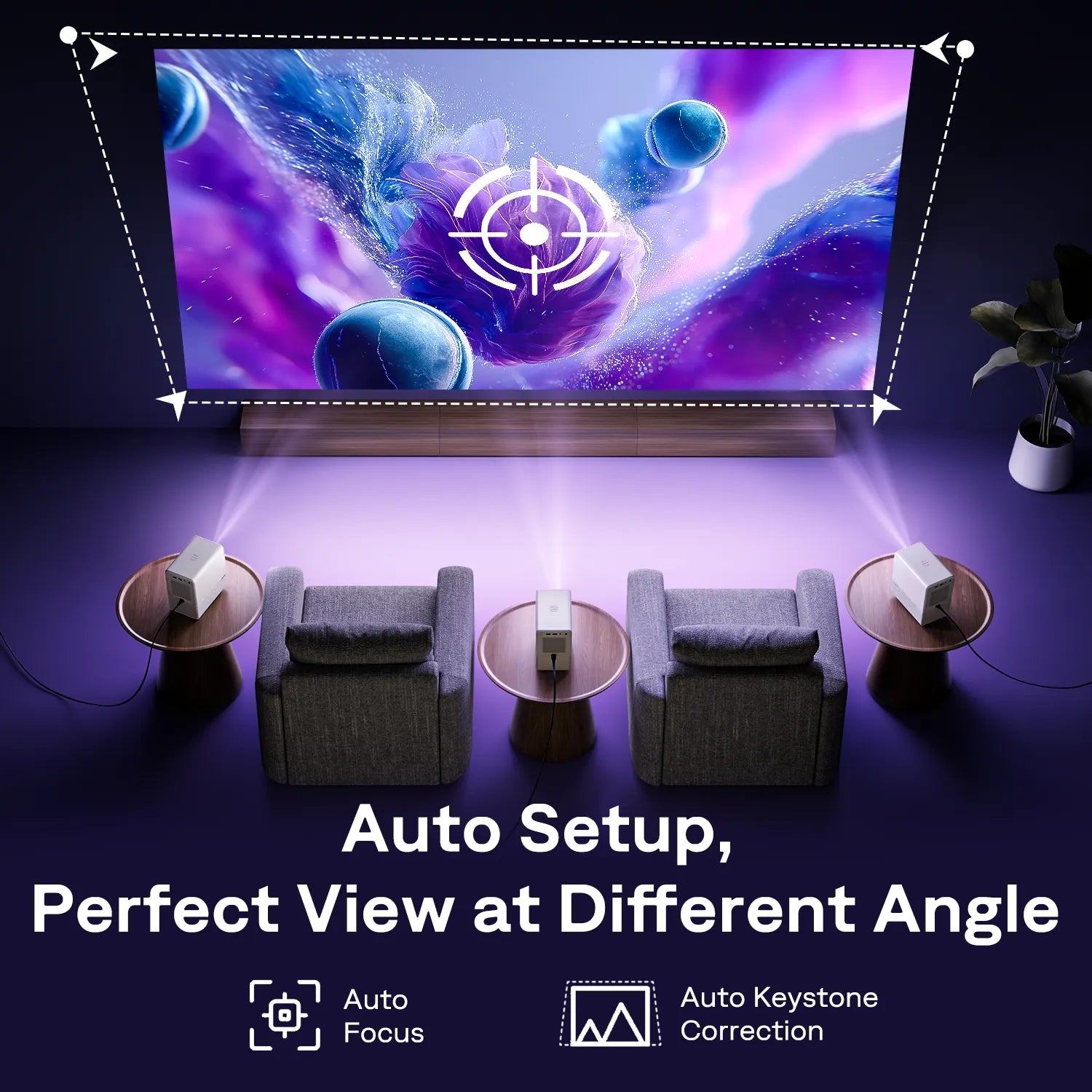 Aurzen EAZZE D1R Cube Roku TV Smart Projector with auto focus and auto keystone correction for perfect setup