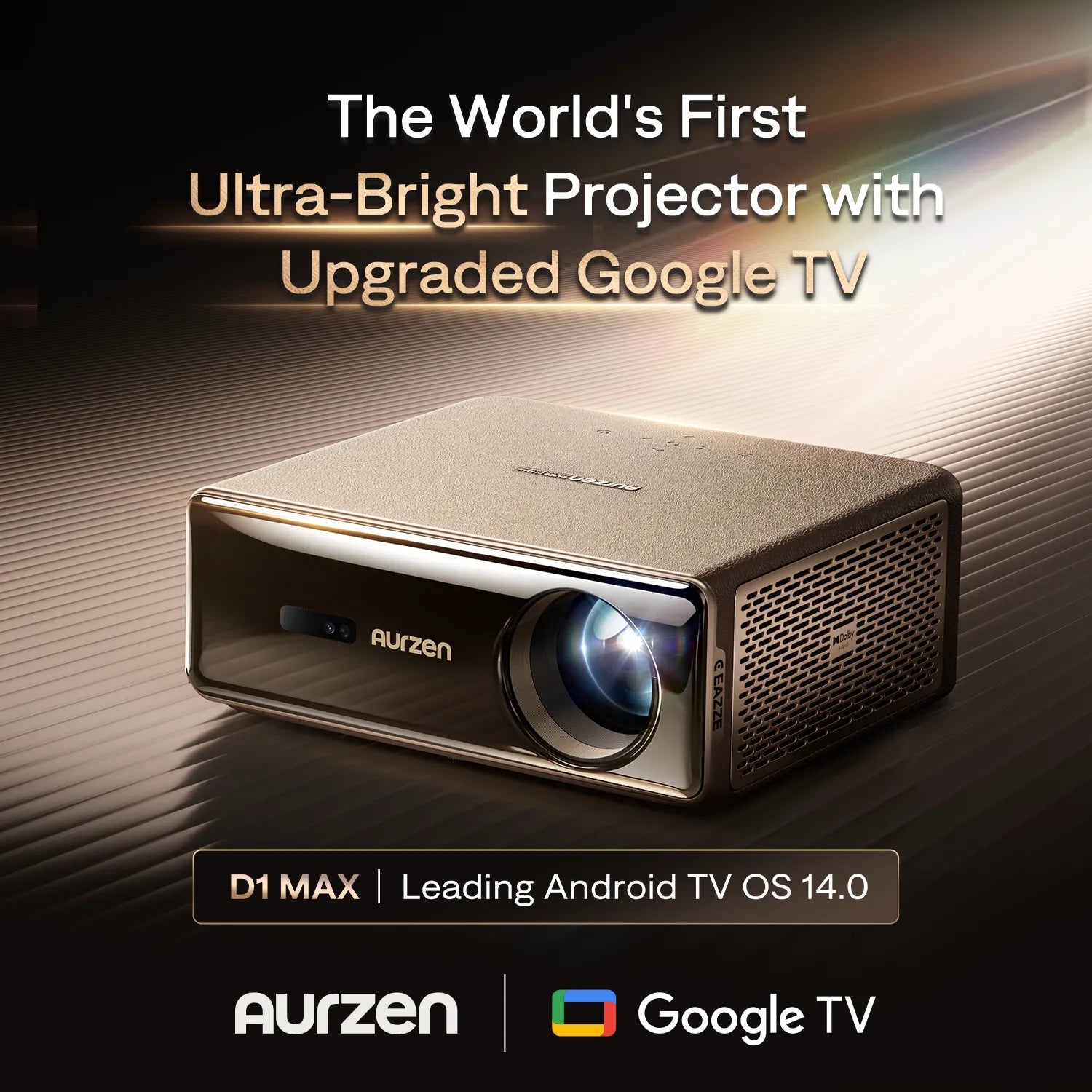 Aurzen EAZZE D1 MAX Google TV Smart Projector — Ultra Bright 1080p FHD Home Theater Projector with Android TV 14.0