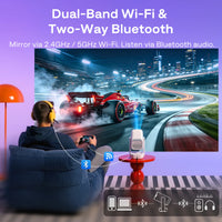 Aurzen EAZZE D1R air projector with dual-band Wi-Fi and two-way Bluetooth for wireless screen mirroring and audio
