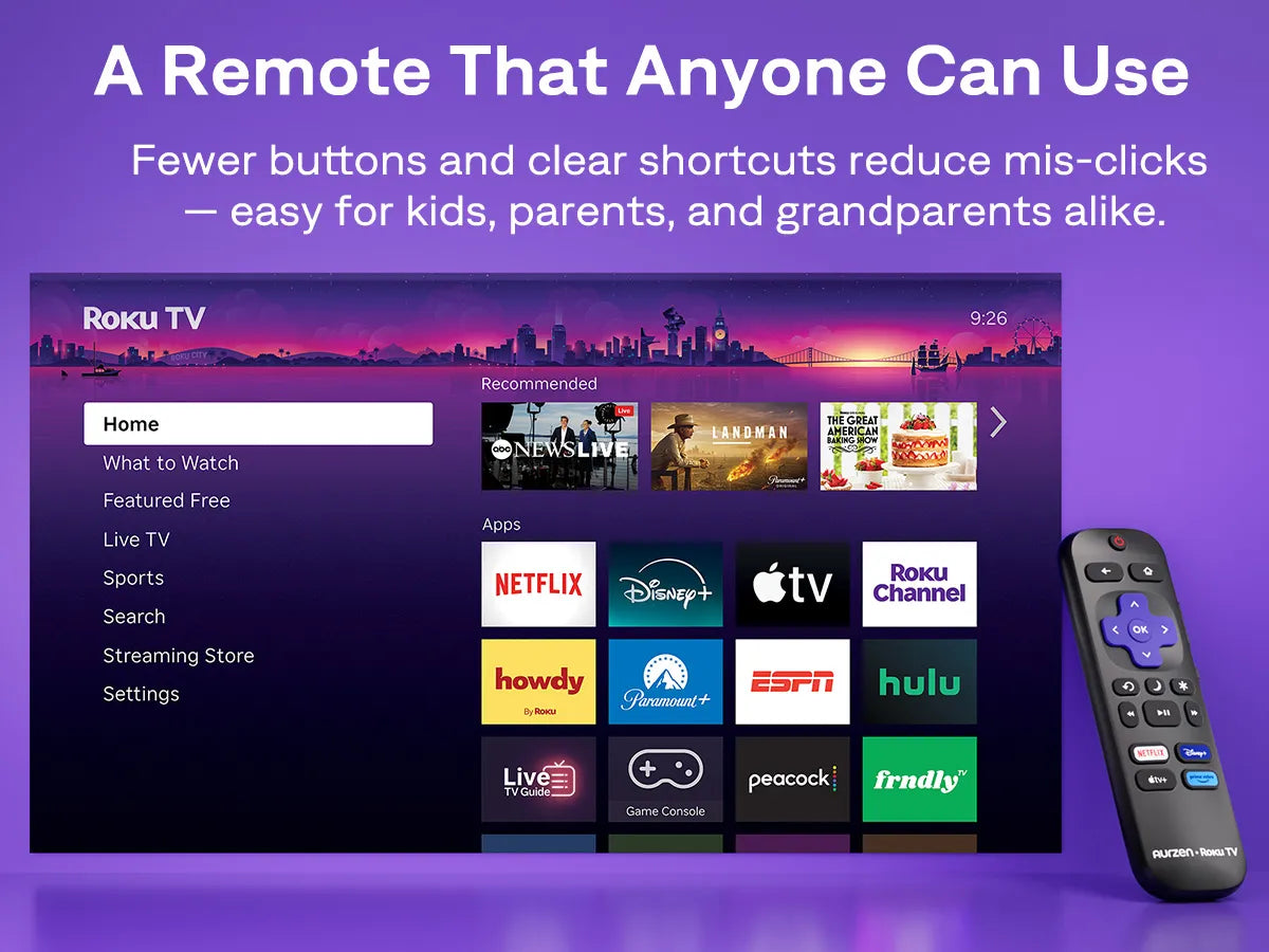Aurzen EAZZE D1R air Roku TV projector with simple remote control for easy navigation