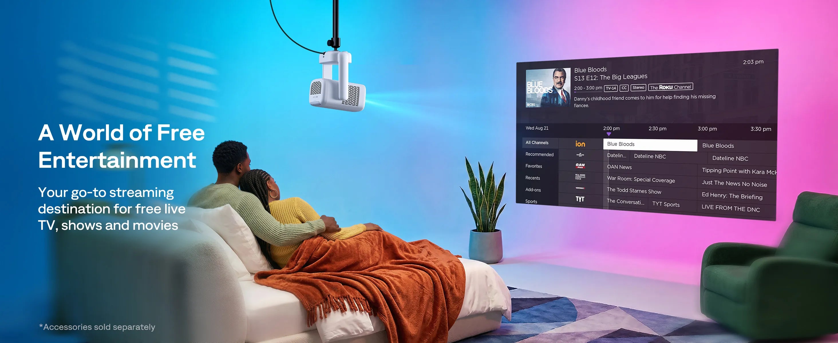 Aurzen EAZZE D1R air Roku TV projector with free live TV, shows, and movies for bedroom viewing