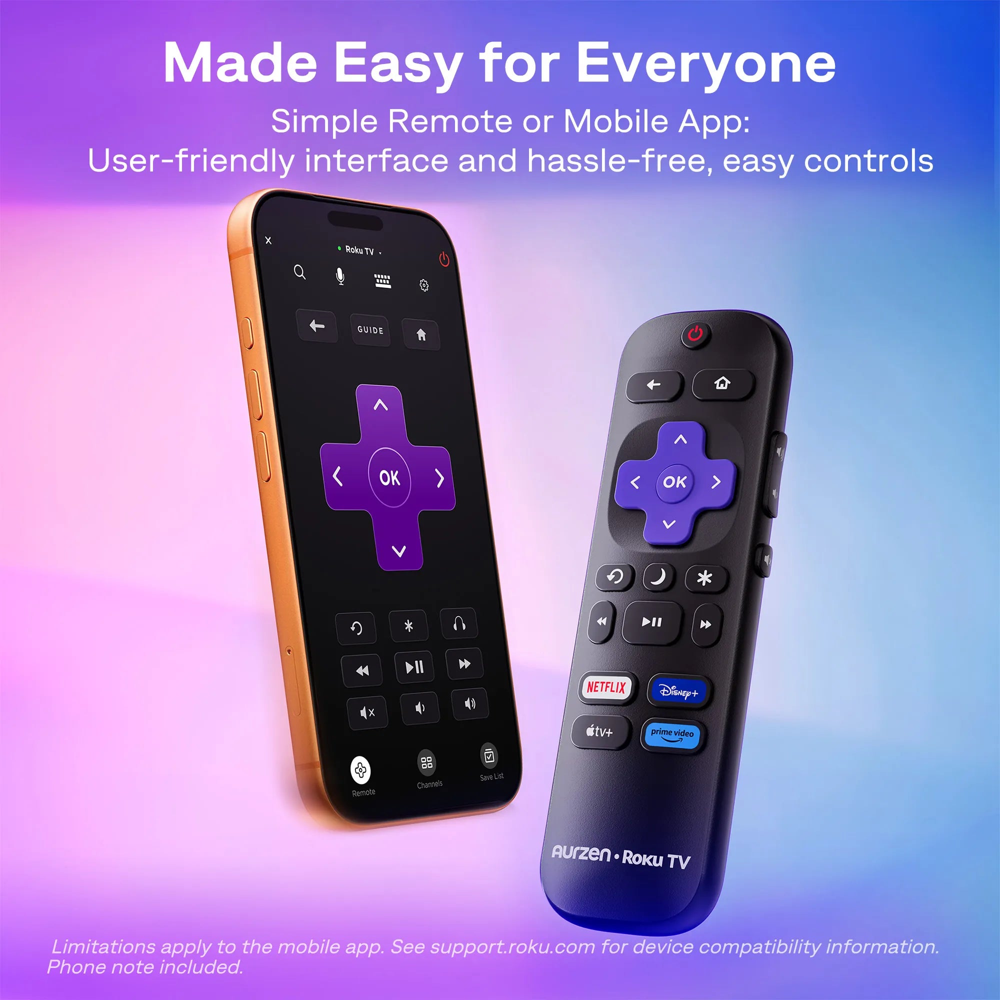 Aurzen EAZZE D1R air Roku TV projector with simple remote and mobile app control