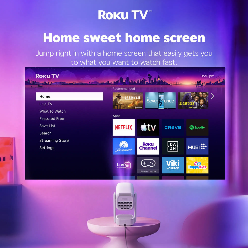 Aurzen EAZZE D1R air Roku TV projector with an easy home screen for fast streaming