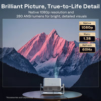 Aurzen EAZZE D1R Roku TV Smart Projector displaying bright 1080p image at 280 ANSI lumens