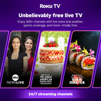 Roku TV Smart Projector featuring free live TV channels and on-demand content