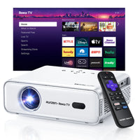 Aurzen EAZZE D1R Roku TV Projector with Roku remote and streaming interface