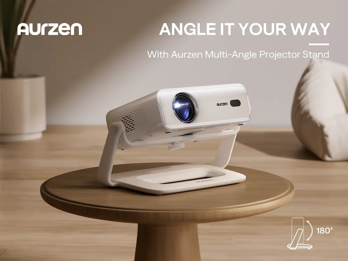 Aurzen multi-angle projector stand on table with 180° adjustment