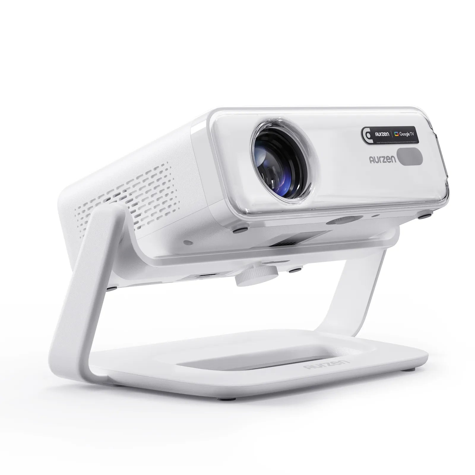 Aurzen Multi-Angle Projector Stand with projector mounted, front angle view
